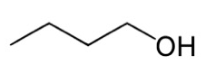 Butane is represented as a zig-zag line with 3 obtuse angles with an O H group at the right end of the line. smiles forward
